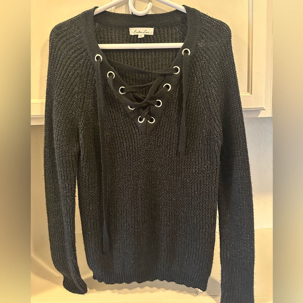 Endless Love Grey Lace Up Sweater - Women’s Size S